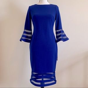 Calvin Klein Bell Sleeve Sheath Dress Blue